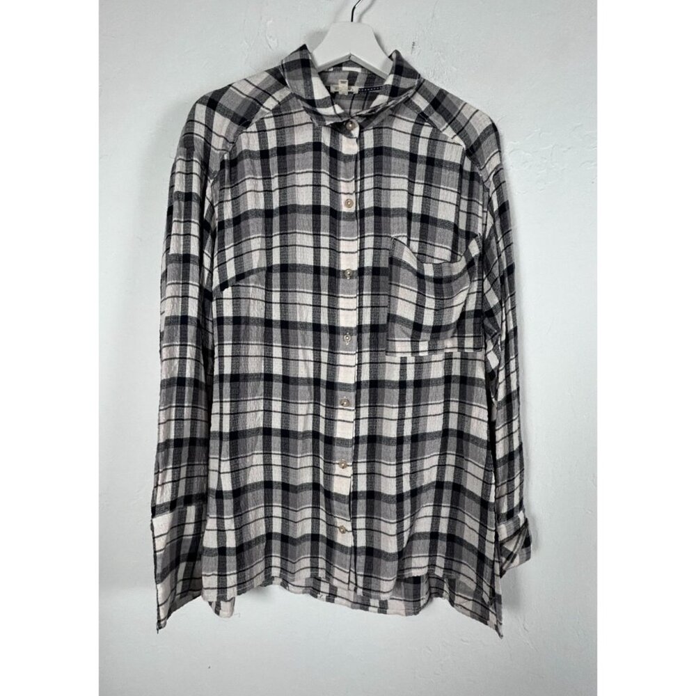 Pilcro Anthropologie Womens Black White Plaid Button-Up Shirt Medium Long Sleeve - Picture 1 of 8